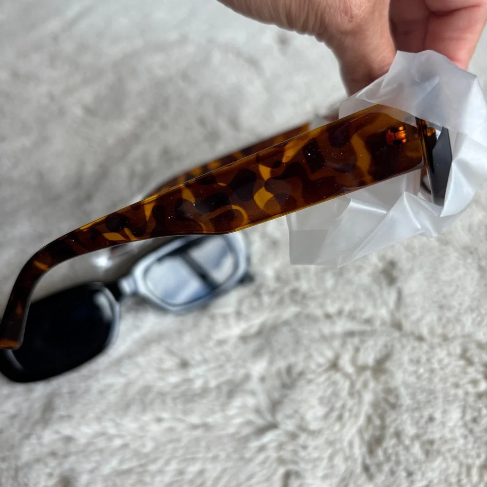 Unbranded Rectangular Sunglasses‎ Women OS Multi NWT Retro Y2K Tortoise Black